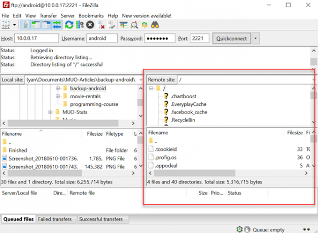 FileZilla se conecta a Android