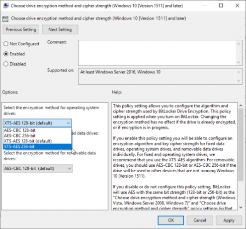 bitlocker elige cifrado aes de 256 bits