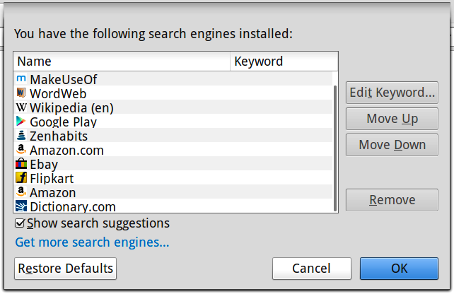 motores de búsqueda instalados