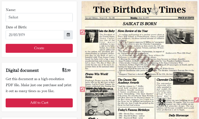 Crea un periódico falso con tu fecha de nacimiento en The Birthday Times