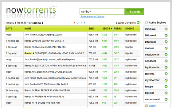 Nowtorrents - Búsqueda de torrent en tiempo real