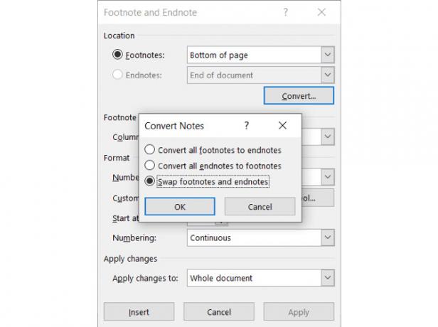 Intercambiar notas al pie y notas al final en Word