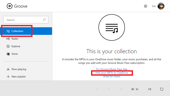 música groove agregar a onedrive