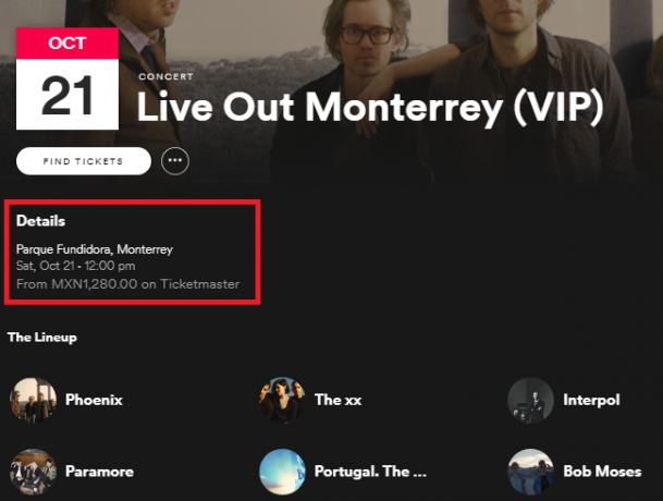 Use Spotify para ver si sus bandas favoritas están tocando cerca Precio de concierto de Spotify
