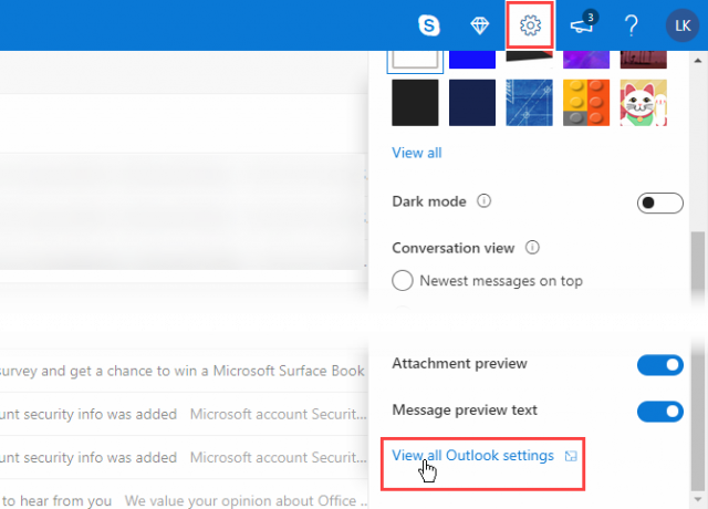 Haga clic en Ver todas las configuraciones de Outlook en la aplicación web de Outlook
