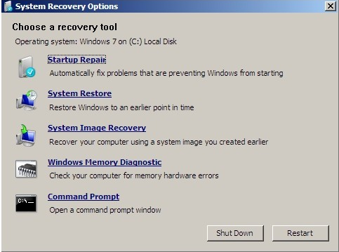 Opciones de recuperación del sistema de Windows