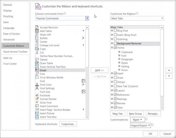 Configuración de la cinta de Windows