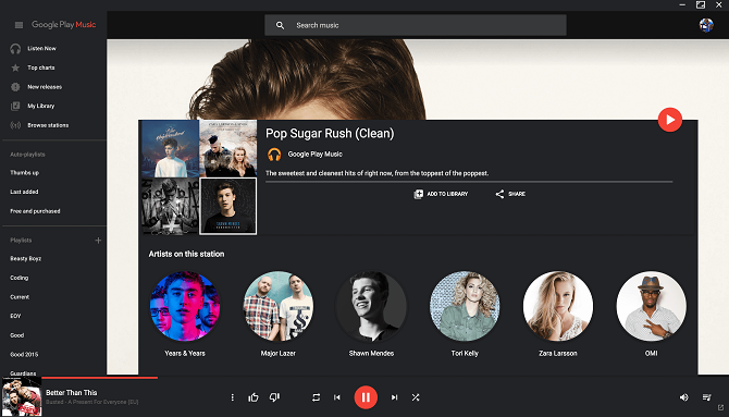 Tema oscuro de Google Play Music Desktop Player