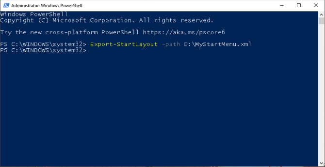 Exportar diseño de inicio a través de PowerShell en Windows 1803