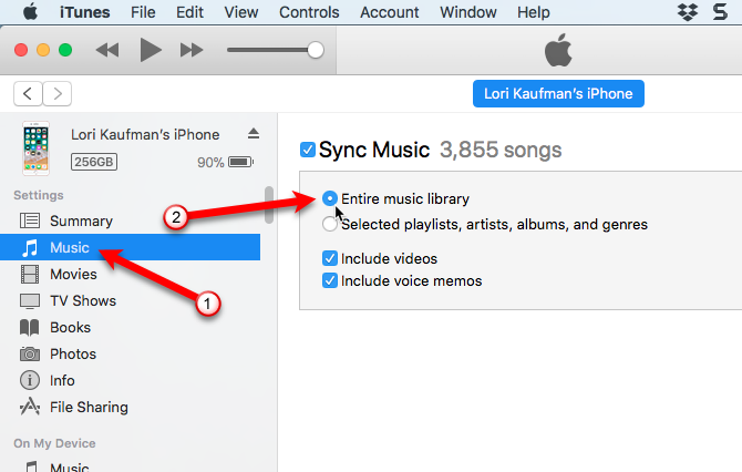Biblioteca de música de sincronización de iTunes