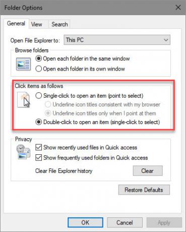 Cómo arreglar un mouse de doble clic en Windows Opción de un solo clic de Windows