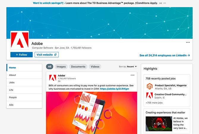 Sigue a Adobe en LinkedIn