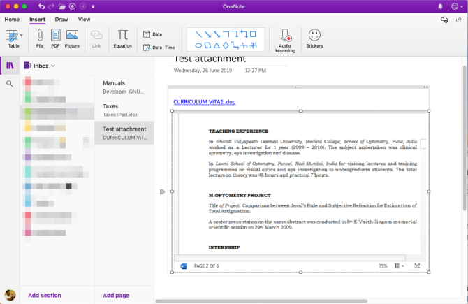 adjuntar un archivo de Word en OneNote