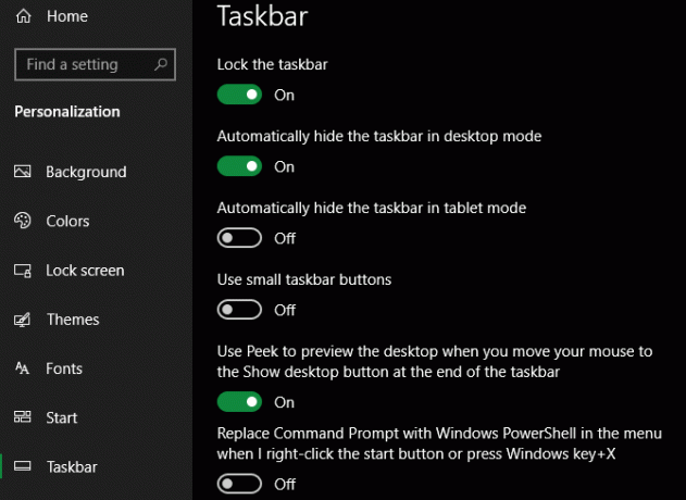 Opciones de la barra de tareas de Windows 10