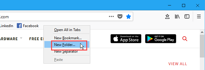 Cree una nueva carpeta de marcadores en la barra de marcadores en Firefox