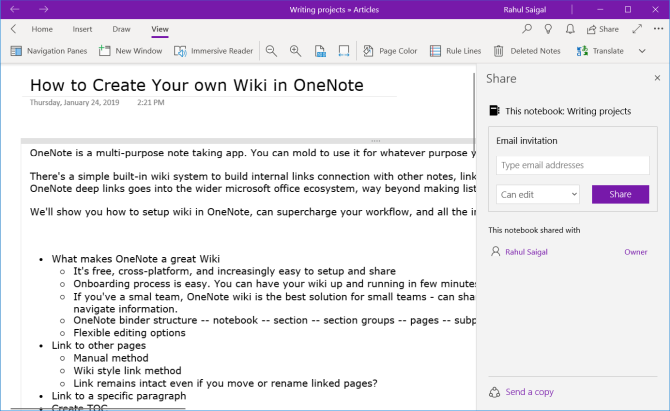 compartir notebook con OneNote para Windows 10