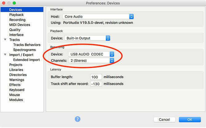 Configuraciones de Audacity