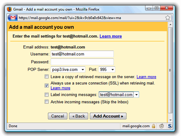 Cómo acceder a los mensajes de correo electrónico de Hotmail desde su cuenta de Gmail gmailpopsettings