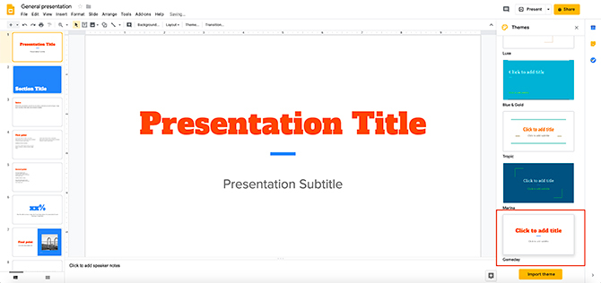 Cómo crear una presentación Tema de cambio de diapositivas de Google