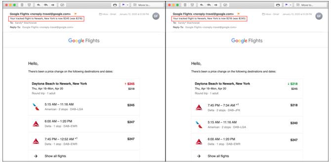 Correos electrónicos de Google Flights