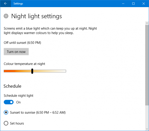 windows 10 luz de noche