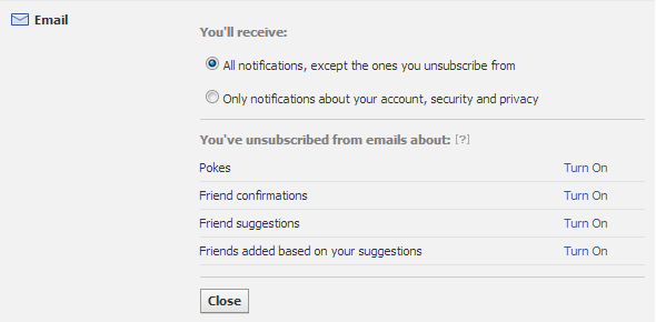 Configuración de notificaciones de correo electrónico de Facebook