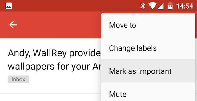 Android Gmail Marcar mensaje como importante