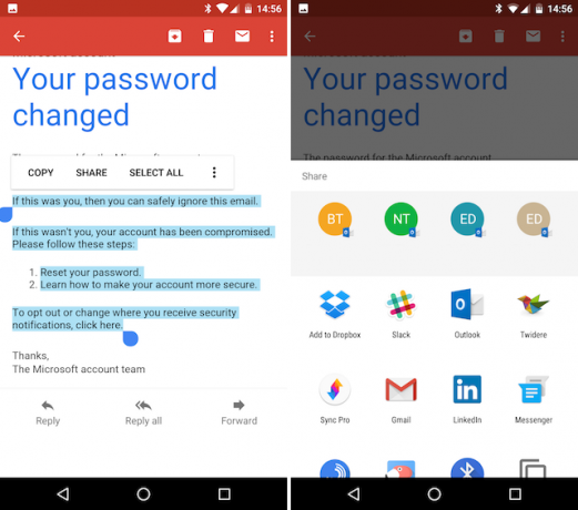 Android Gmail Share Mail con otras aplicaciones