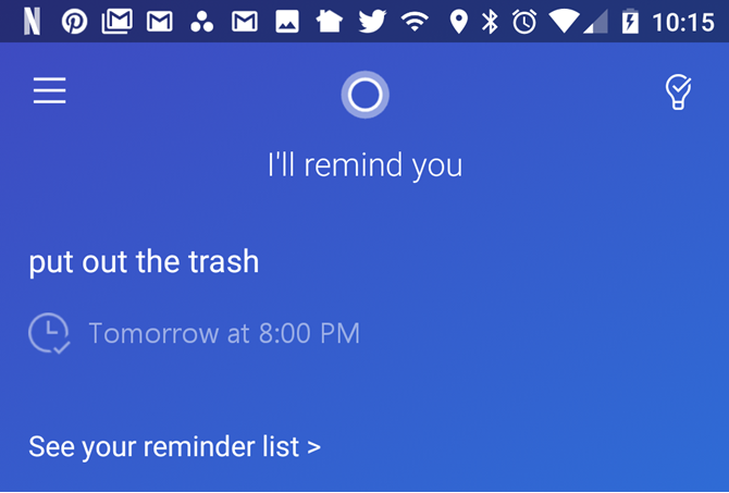 Cortana Añadir recordatorio