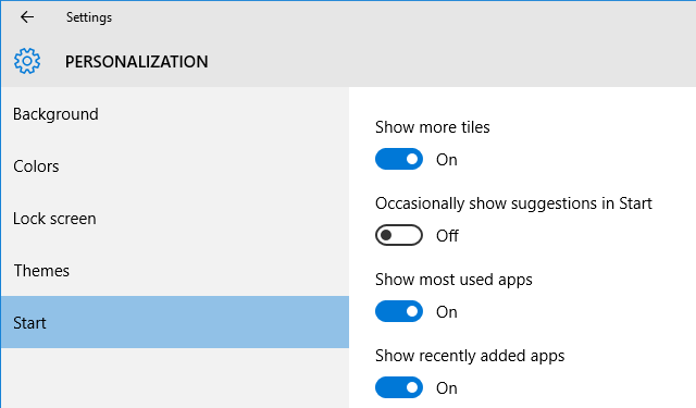 Configuración Iniciar aplicaciones sugeridas