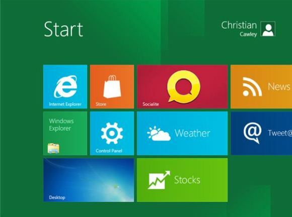 La nueva pantalla de Inicio en Windows 8, impulsada por la interfaz de usuario de Metro