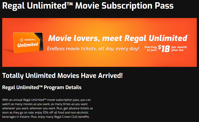 Alternativas a MoviePass - Regal Unlimited