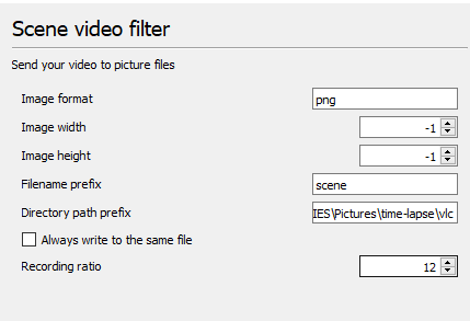 configuración de vlc de video de lapso de tiempo