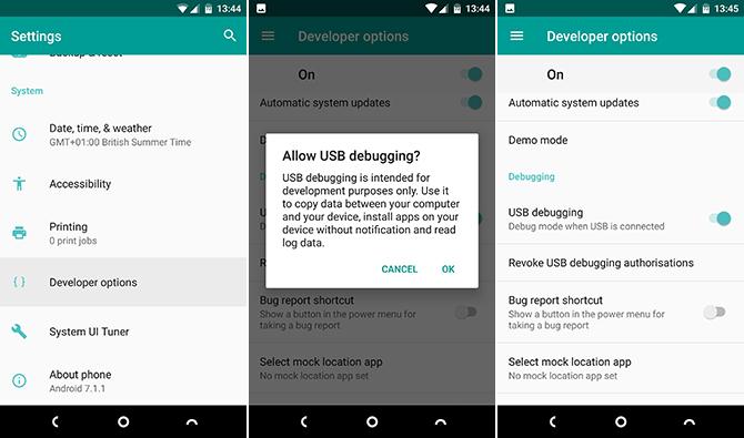 opciones de desarrollo batería de android