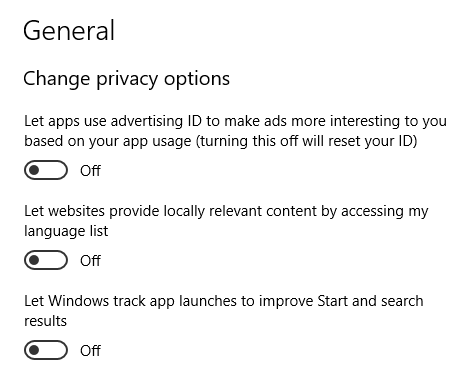 opciones de privacidad de windows 10