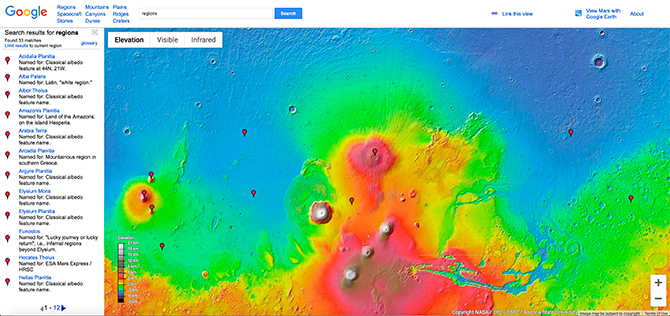 Mapa de Google de Marte