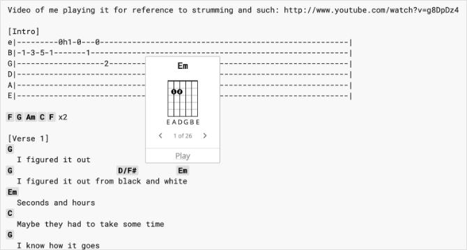 Sitio web de Ultimate Guitar con You and I Guitar Chords