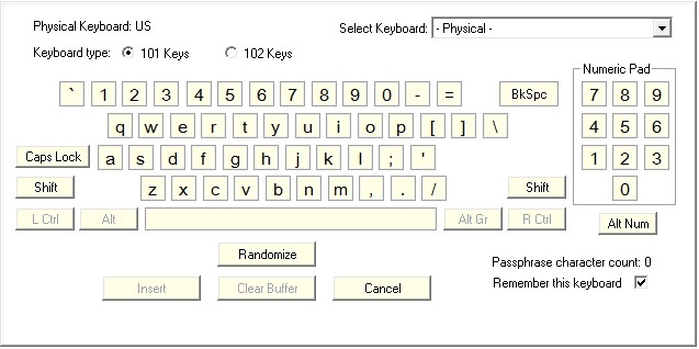 Teclado virtual para la utilidad de contraseña segura