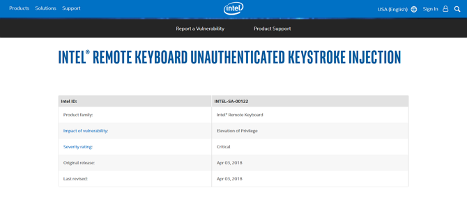 Captura de pantalla de la divulgación de vulnerabilidad de Intel Remote Keyboard