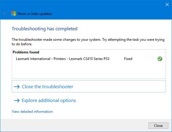 Solucionador de problemas de Windows 10 Ocultar actualizaciones