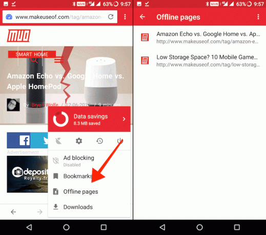 guardar páginas sin conexión con Opera mini - Sección de páginas sin conexión