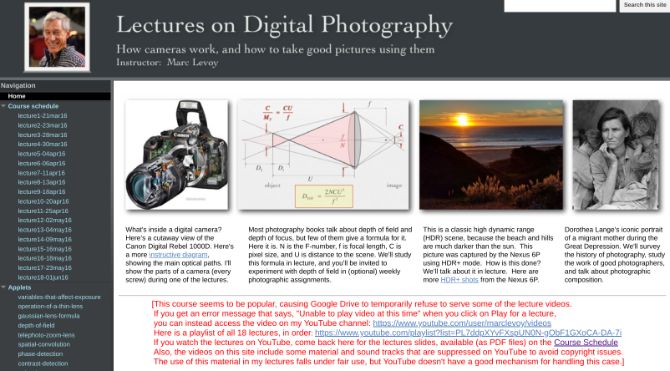 Obtenga las conferencias de fotografía digital de Marc Levoy que impartió en Stanford como un curso gratuito de 11 semanas