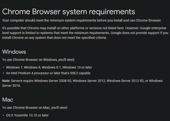 Requisitos del sistema de Chrome