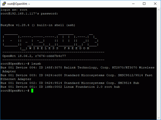 Pantalla de ventana de terminal de masilla OpenWRT