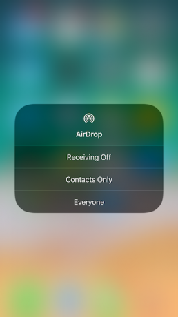 Configuración de AirDrop del Centro de control de iOS 11