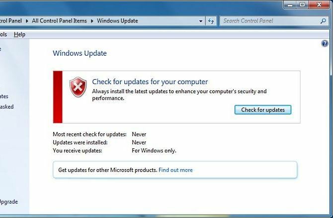 pantalla de actualización de Windows 7