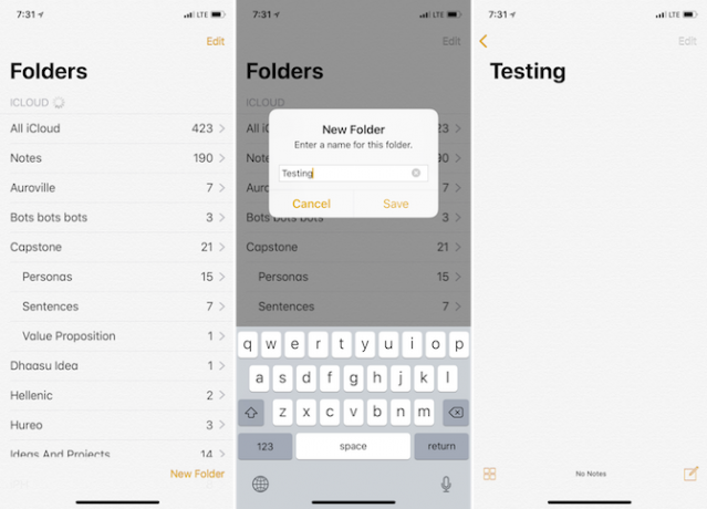 Funciones de Apple Notes: organizar notas en carpetas