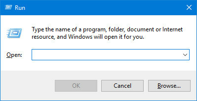 Captura de pantalla del símbolo del sistema de Windows 10 Run