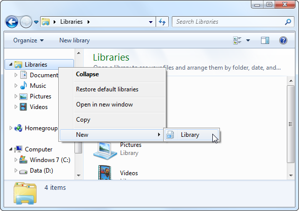 bibliotecas de windows 8