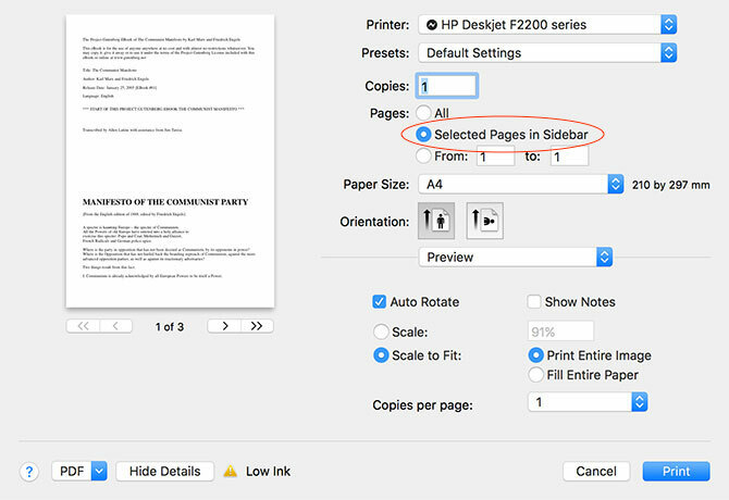 Cómo crear, combinar, dividir y marcar documentos PDF en una Mac imprimir páginas seleccionadas